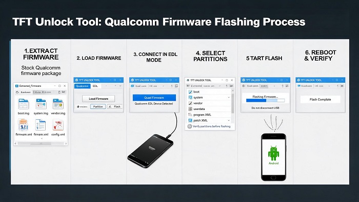 TFT Unlock Tool Qualcomm firmware flashing process with EDL device